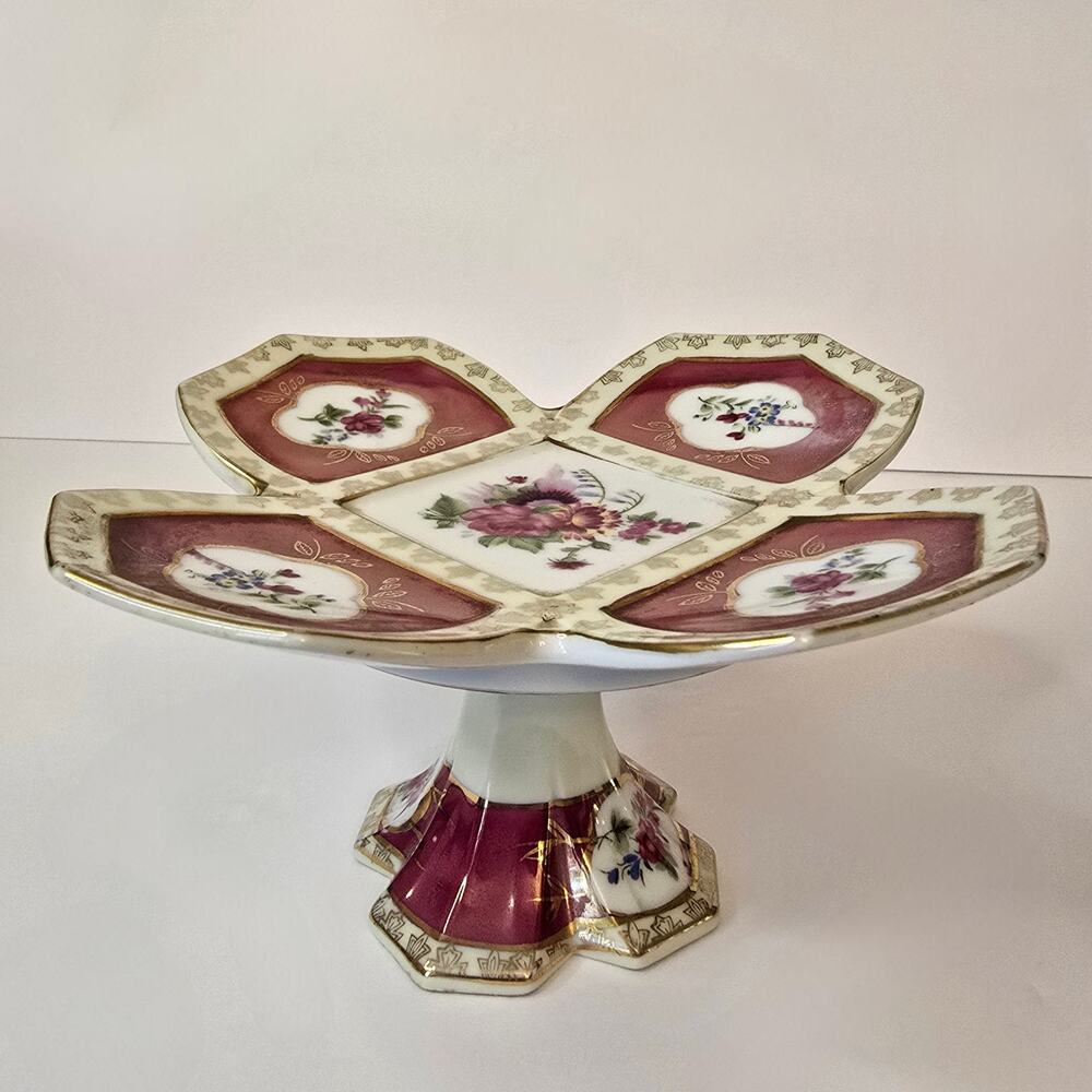 Camille Naudot Porcelain Footed Plate Tidbit Dish Cake French Antique Floral - Picture 3 of 11